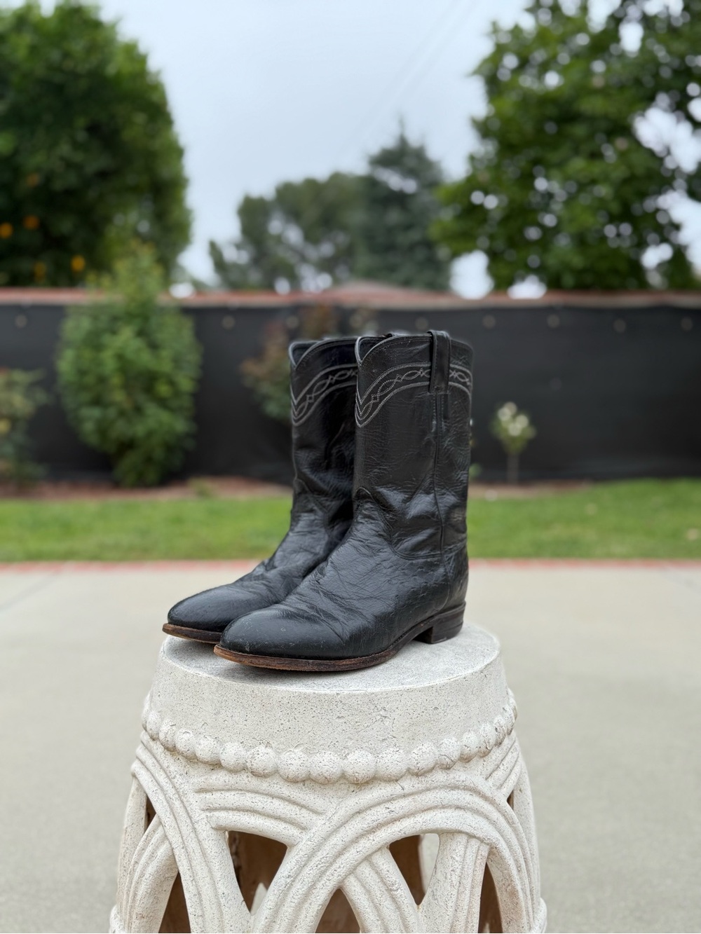 Justin Roper Classic Black Ostrich Leather Western Boots